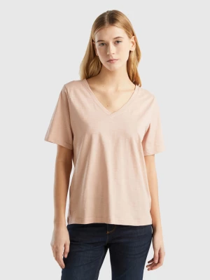 Benetton, V-neck T-shirt In Slub Cotton, size XL, Soft Pink, Women United Colors of Benetton