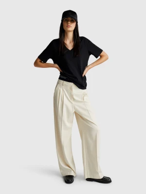 Benetton, V-neck T-shirt In Slub Cotton, Size: XXS, Black, Women United Colors of Benetton