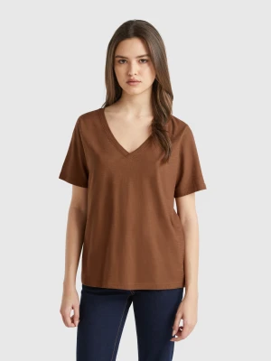 Benetton, V-neck T-shirt In Slub Cotton, size XXS, Brown, Women United Colors of Benetton