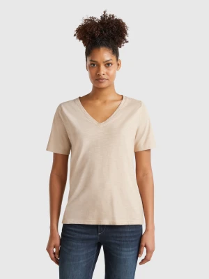 Benetton, V-neck T-shirt In Slub Cotton, size XXS, Camel, Women United Colors of Benetton