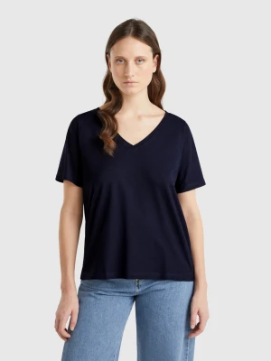 Benetton, V-neck T-shirt In Slub Cotton, size XXS, Dark Blue, Women United Colors of Benetton