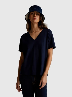Benetton, V-neck T-shirt In Slub Cotton, size XXS, Dark Blue, Women United Colors of Benetton
