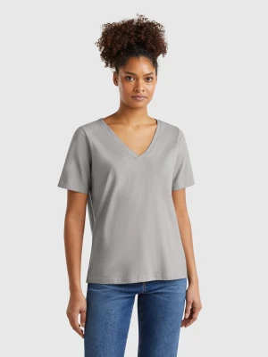 Benetton, V-neck T-shirt In Slub Cotton, size XXS, Gray, Women United Colors of Benetton