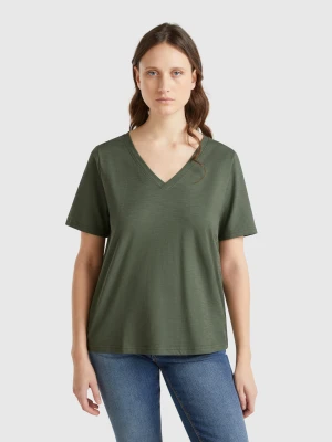 Benetton, V-neck T-shirt In Slub Cotton, size XXS, Military Green, Women United Colors of Benetton