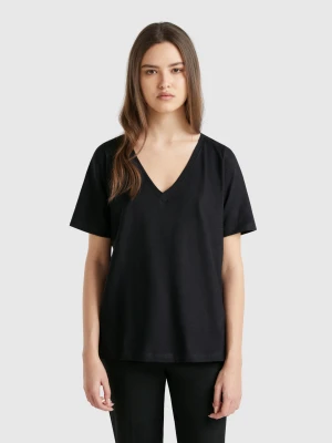 Benetton, V-neck T-shirt In Slub Cotton, size XXS, Black, Women United Colors of Benetton