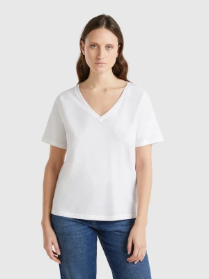 Benetton, V-neck T-shirt In Slub Cotton, size XXS, White, Women United Colors of Benetton