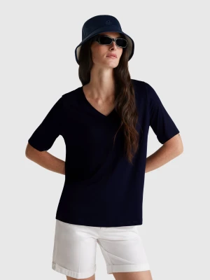 Benetton, V-neck T-shirt In Stretch Viscose, size XXS, Dark Blue, Women United Colors of Benetton