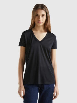 Benetton, V-neck T-shirt In Sustainable Viscose, size L, Black, Women United Colors of Benetton