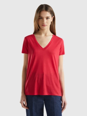 Benetton, V-neck T-shirt In Sustainable Viscose, size L, Red, Women United Colors of Benetton