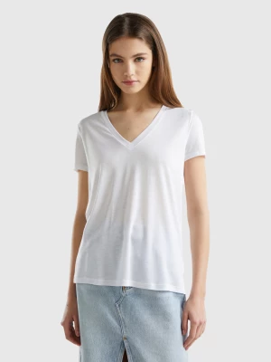 Benetton, V-neck T-shirt In Sustainable Viscose, size S, White, Women United Colors of Benetton