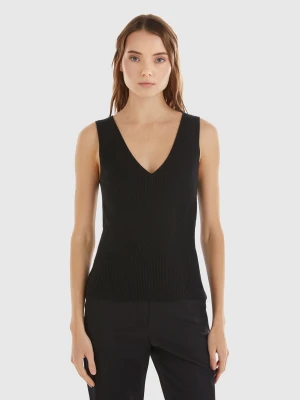 Benetton, V-neck Tank Top With Lurex, size XS, Black, Women United Colors of Benetton