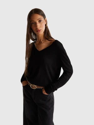 Benetton, V-neck Top In Silk Blend, size XXS, Black, Women United Colors of Benetton