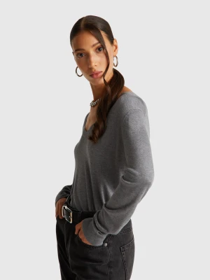 Benetton, V-neck Top In Silk Blend, size XXS, Dark Gray, Women United Colors of Benetton