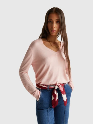 Benetton, V-neck Top In Silk Blend, Size: XXS, Soft Pink, Women United Colors of Benetton