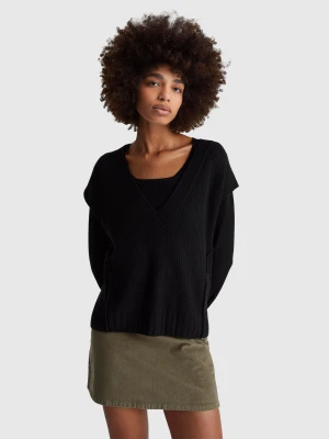 Benetton, V-neck Vest In Wool Blend, Size: XS, Black, Women United Colors of Benetton