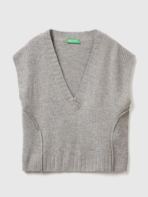 Benetton, V-neck Vest In Wool Blend, Size: XXS, Gray, Women United Colors of Benetton