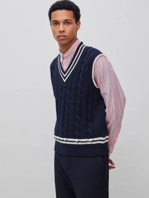 Benetton, V-neck Vest With Braids, Size: XL, Dark Blue, Men United Colors of Benetton