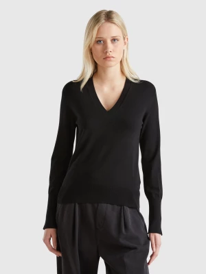 Benetton, V-neck Viscose Blend Sweater, size L, Black, Women United Colors of Benetton