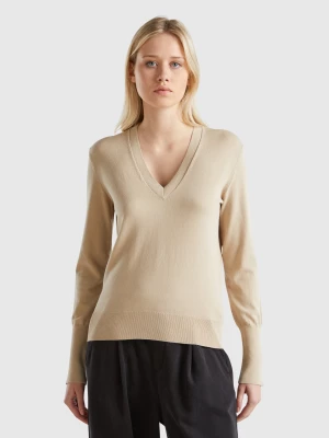 Benetton, V-neck Viscose Blend Sweater, size S, Beige, Women United Colors of Benetton