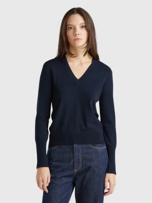 Benetton, V-neck Viscose Blend Sweater, size XS, Dark Blue, Women United Colors of Benetton