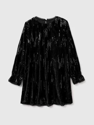 Benetton, Velvet Dress With Sequins, Size: L, Black, Kids United Colors of Benetton