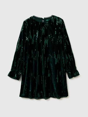 Benetton, Velvet Dress With Sequins, Size: L, Dark Green, Kids United Colors of Benetton