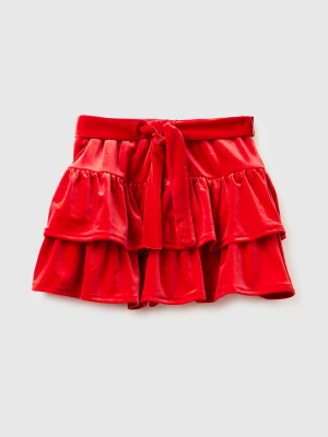 Benetton, Velvet Flounced Skirt, Size: 116, Red, Kids United Colors of Benetton