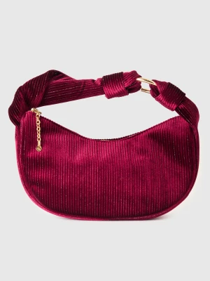 Benetton, Velvet Hobo Bag With Lurex, Size: OS, Plum, Women United Colors of Benetton