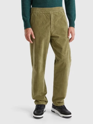 Benetton, Velvet Joggers With Drawstring, size L, Military Green, Men United Colors of Benetton