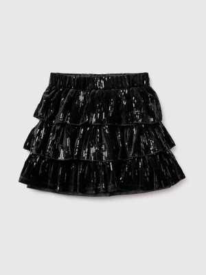 Benetton, Velvet Skirt With Sequins, Size: M, Black, Kids United Colors of Benetton