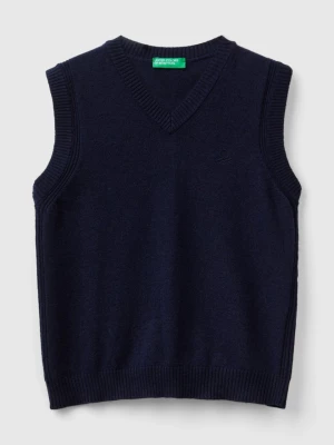 Benetton, Vest In Cashmere And Wool Blend, size 2XL, Dark Blue, Kids United Colors of Benetton