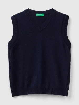 Benetton, Vest In Cashmere And Wool Blend, size 3XL, Dark Blue, Kids United Colors of Benetton