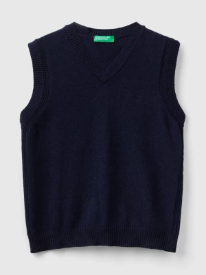 Benetton, Vest In Cashmere And Wool Blend, size 3XL, Dark Blue, Kids United Colors of Benetton