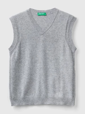 Benetton, Vest In Cashmere And Wool Blend, size L, Light Gray, Kids United Colors of Benetton