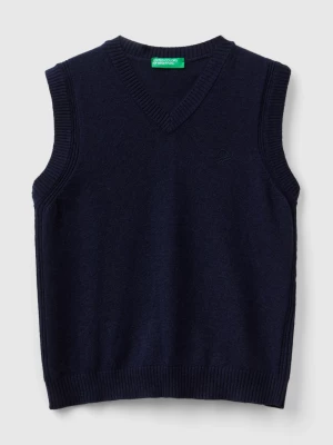 Benetton, Vest In Cashmere And Wool Blend, size M, Dark Blue, Kids United Colors of Benetton