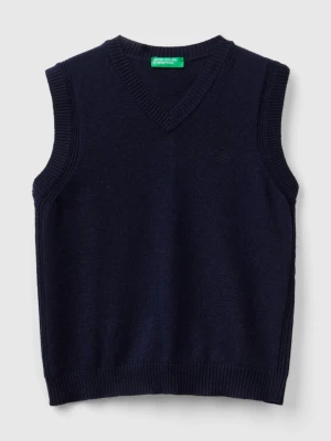 Benetton, Vest In Cashmere And Wool Blend, size S, Dark Blue, Kids United Colors of Benetton