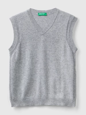 Benetton, Vest In Cashmere And Wool Blend, size XL, Light Gray, Kids United Colors of Benetton