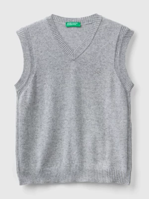 Benetton, Vest In Cashmere And Wool Blend, size XL, Light Gray, Kids United Colors of Benetton