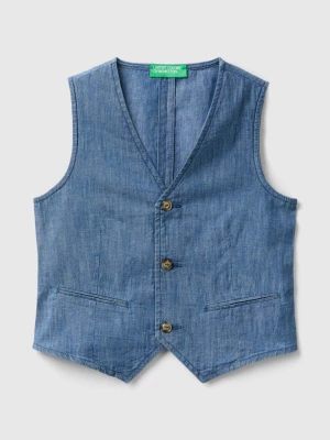 Benetton, Vest In Chambray, size S, Blue, Kids United Colors of Benetton
