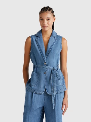 Benetton, Vest In Chambray, size XXS, Blue, Women United Colors of Benetton