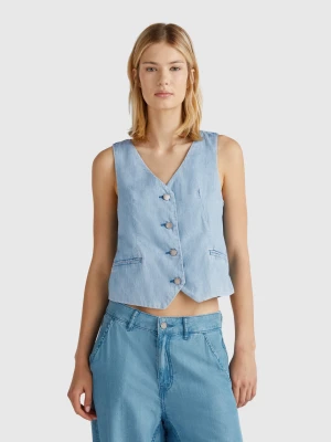 Benetton, Vest In Chambray, size XXS, Blue, Women United Colors of Benetton