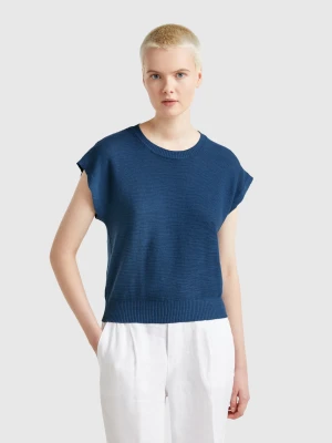 Benetton, Vest In Cotton And Linen Blend, Size: XXS, Air Force Blue, Women United Colors of Benetton