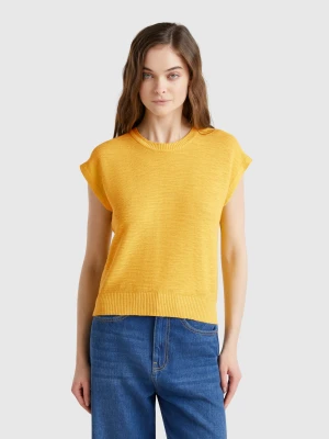 Benetton, Vest In Cotton And Linen Blend, size XXS, Mustard, Women United Colors of Benetton