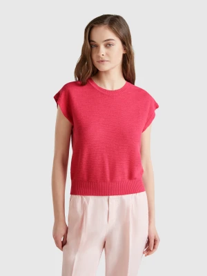 Benetton, Vest In Cotton And Linen Blend, size XS, Strawberry, Women United Colors of Benetton