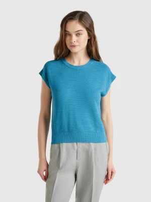 Benetton, Vest In Cotton And Linen Blend, size XXS, Teal, Women United Colors of Benetton