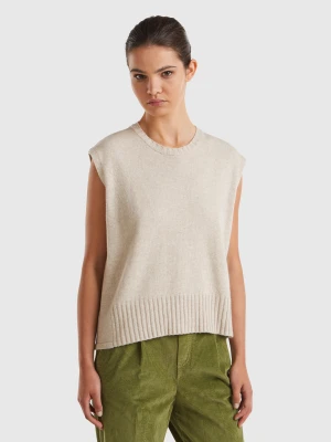 Benetton, Vest In Wool And Viscose Blend, Size: XS, Beige, Women United Colors of Benetton