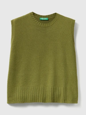 Benetton, Vest In Wool And Viscose Blend, Size: XS, Military Green, Women United Colors of Benetton
