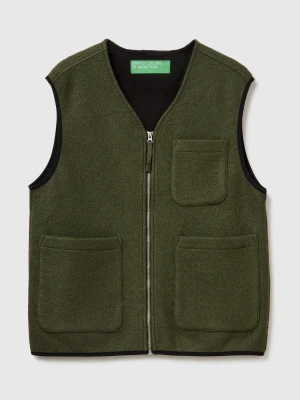 Benetton, Vest In Wool Blend, Size: XS, Military Green, Men United Colors of Benetton