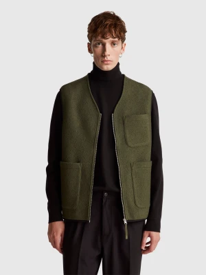 Benetton, Vest In Wool Blend, Size: XS, Military Green, Men United Colors of Benetton