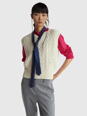 Benetton, Vest With Cable Knit, Size: OS, Creamy White, Women United Colors of Benetton